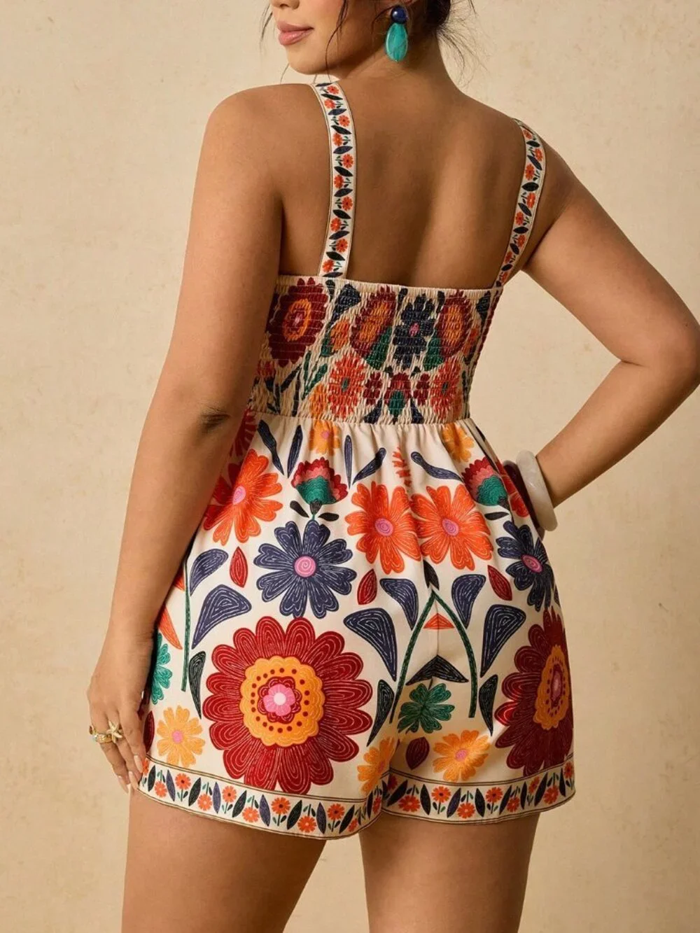 Multicolor Boho Women's Plus Size Floral Print Romper